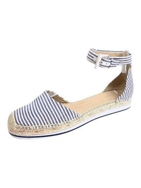 Nordstrom Signature Blue Grey / White Ticking Gladiator Espadrille Sandals - 37